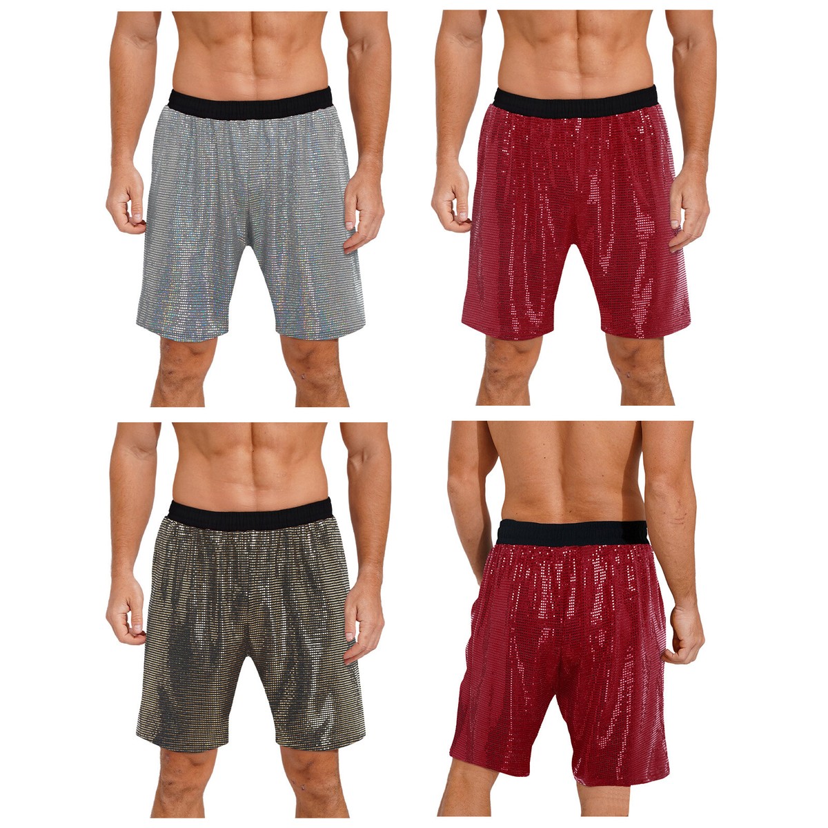 Men Red Disco Shorts Space Pants Caqnni Mens Metallic Shorts Shiny