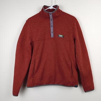 LL Bean Pullover Men Medium Burnt Red Snap Sweater Fleece Slightly Fitted  Jacket