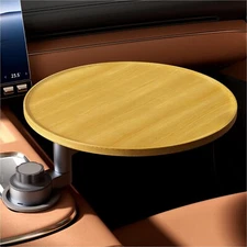 Steering Wheel Tray & Car Desk - 360° Rotating Wooden Cup Holder Table with