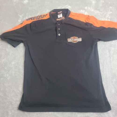 Harley-Davidson Black Button-Up Shirt Orange Shoulder Panels kalispell Montana L