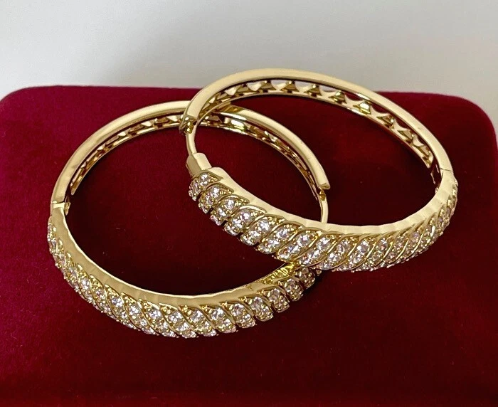 Luxus XL Ohrringe Creolen Zirkonia 585er Gelbgold 14K vergoldet Damen 38 mm - Bild 3 von 4