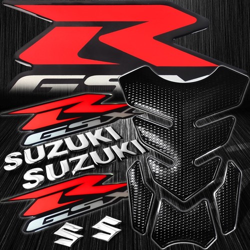4-Piece Chrome Red Tank Pad + GSXR Emblem Sticker Kit – Red & Silver Reflective Decals