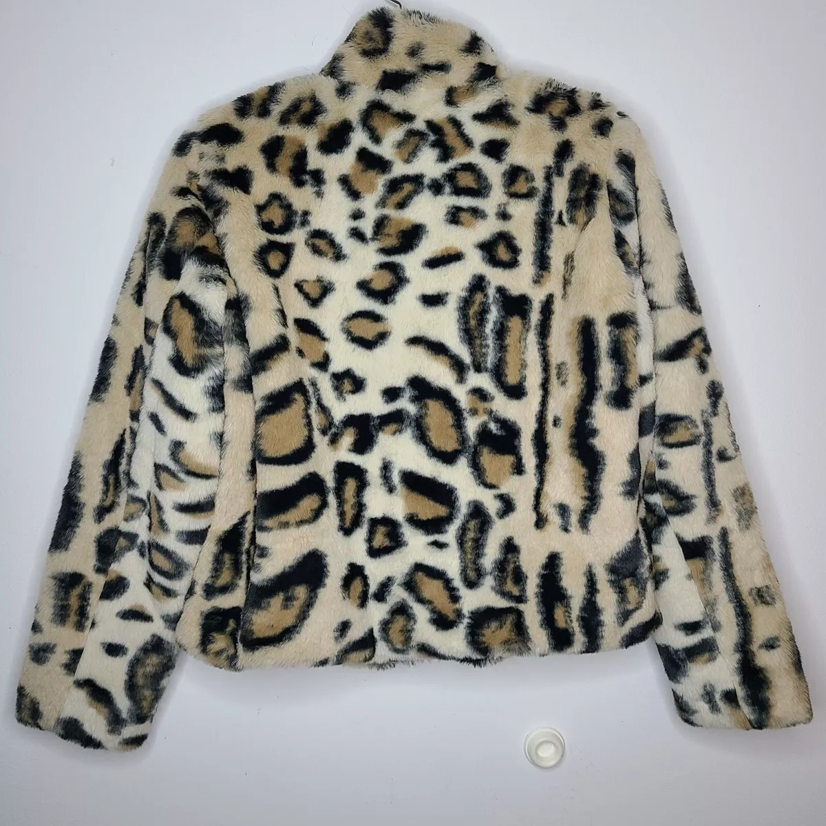 Vero Moda Thea Leo Short Faux Fur Tobacco Brown Leopard Jacket NWT