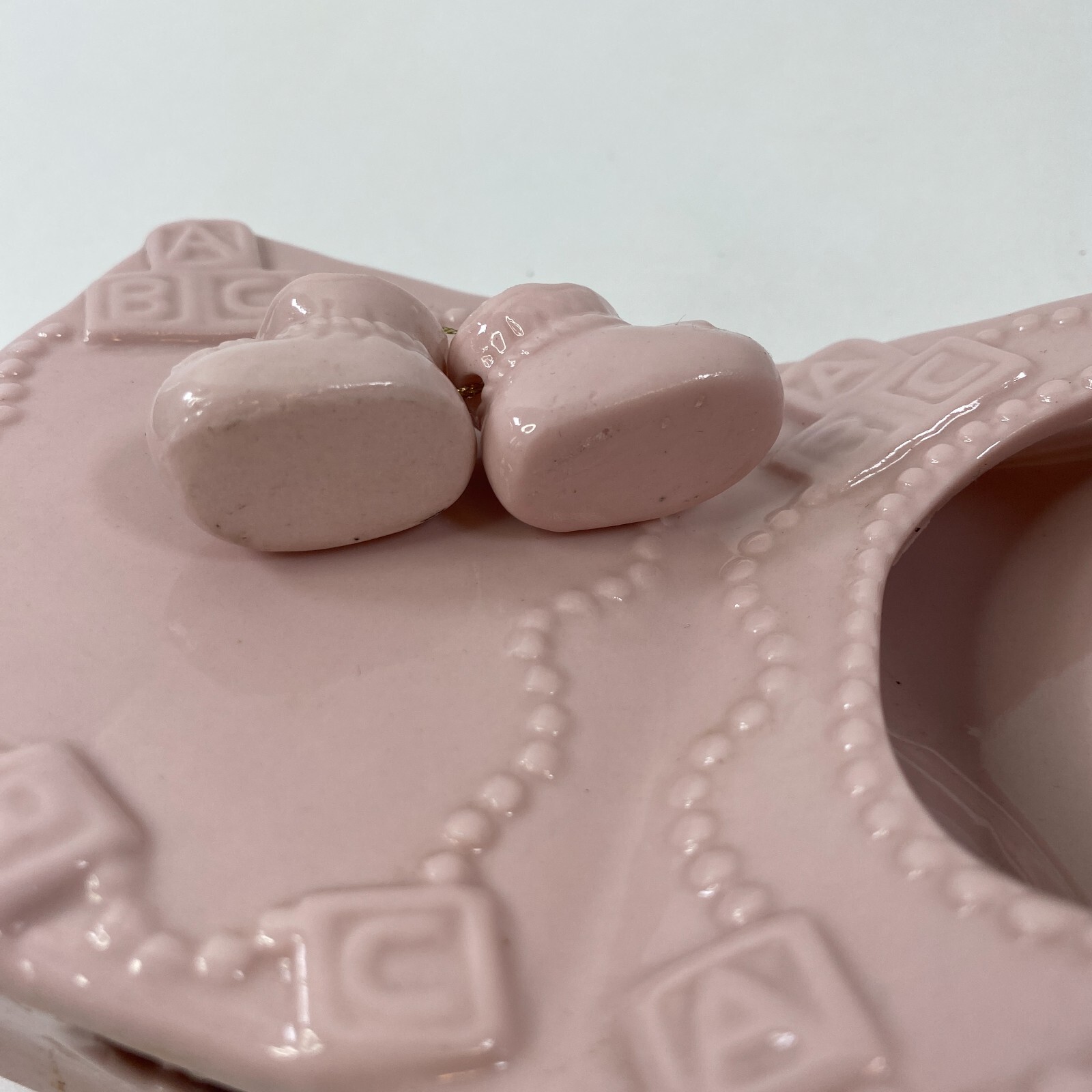Baby Picture Frame ABC Vintage Ceramic Baby Booties Boots Nursery Pink Girl 4"