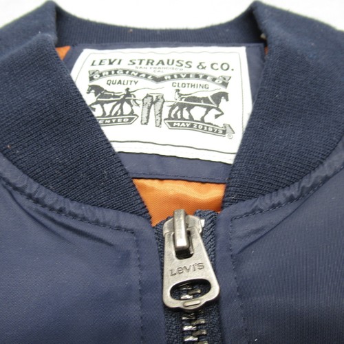 Levis Jacket Mens Medium Navy Blue Full Zip Flight Satin Unfilled MA-1 Bomber - Picture 11 of 17