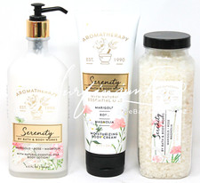 Bath  Body Works Serenity Marigold Rose Magnolia Lotion Bath Soak Cream 3pc Set