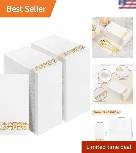400 Pack Disposable Paper Napkins,3-Ply Dinner Napkins with Gold Trim for Gue...