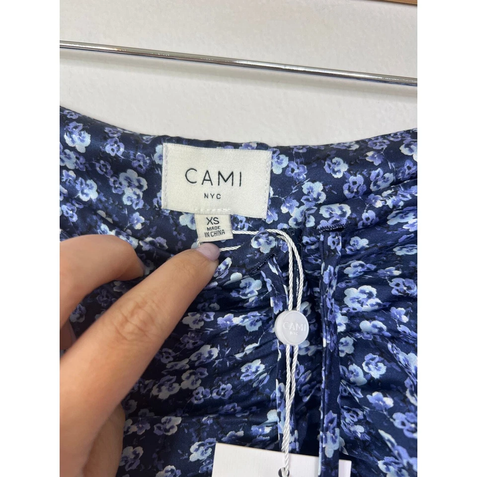 NWT Cami NYC Amanda Floral Silk Ruched Blue Pansy Print Midi Skirt with Slit  - Image 4 of 4