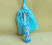 Quartz Crystal Point Beaded Wand in Dark Aqua Blue Emerald Green Gold Massage