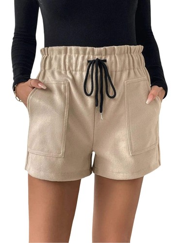Women's Frill Hem Shorts with Drawstring and Pockets Ladies Pocketed Casual Summ
