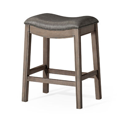 Maven Lane Adrien Saddle Counter Stool with Ronan Stone Vegan Leather