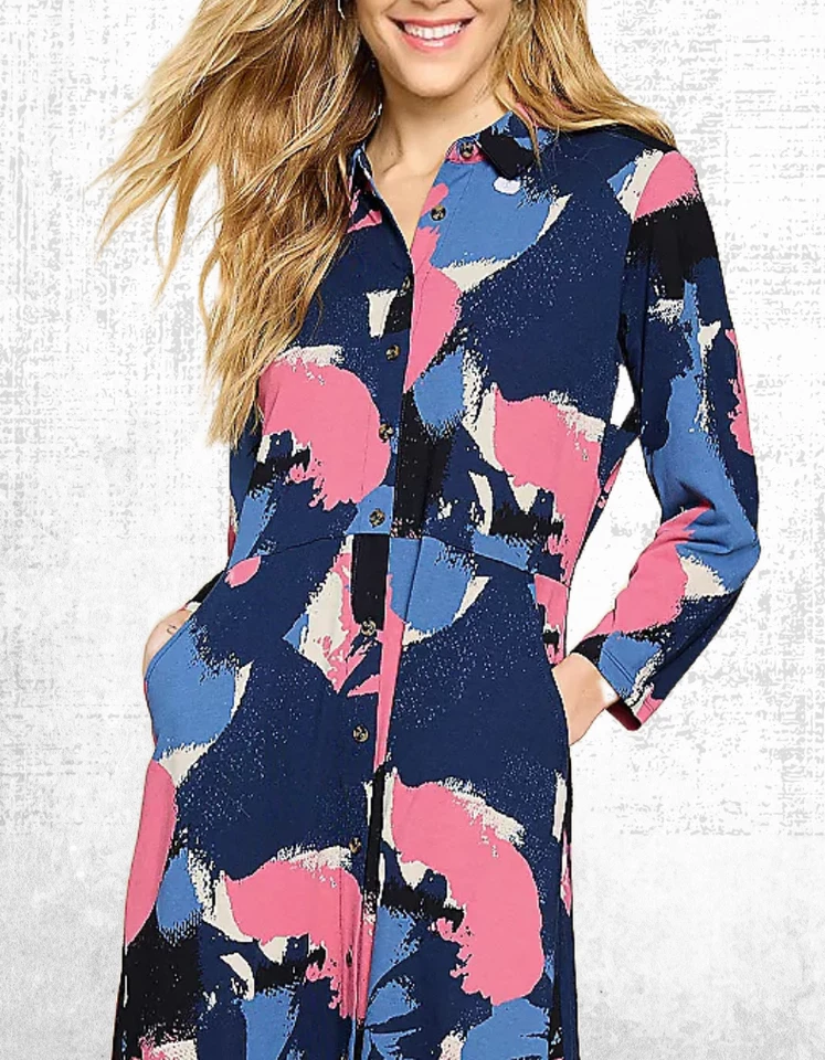 Camisa de vestir para mujer blanca Stuff estampada manga 3/4 en azul marino múltiple (defecto) Foto 3 de 4