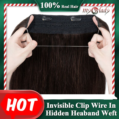 Invisible Wire Clip in Remy Human Hair Extensions One Piece Hidden Ring Headband