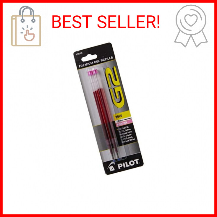 PILOT G2 Gel Ink Refills For Rolling Ball Pens, Bold Point, Pink Ink, 2-Pack (77