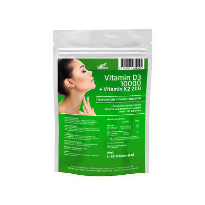 VITAMIN D3 10000 I.E. & Vitamin K2 200mcg MK-7 180 Tabletten Ultra Stark