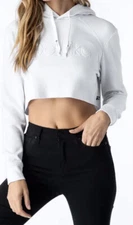 Ethika White Crop Hoodie Women’s Long Sleeve Embroidered Front Size S