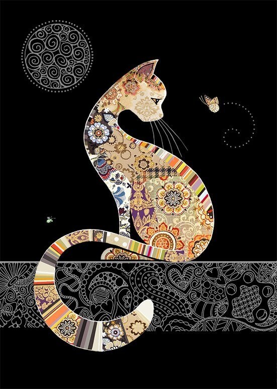 Decorative Birthday Card Cat - Bug Art Foil Finished Embossed Design