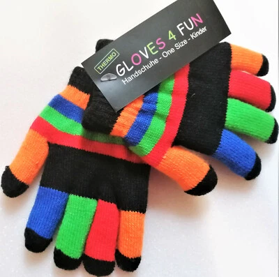 WOWERAT Thermo-Finger-Strick-Handschuhe Ringel mit Elasthan für Kleinkinder