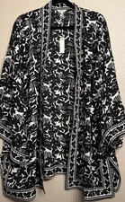 NWT Max Studio Boho Tropical Black/White Open Front Wide Sleeve Kimono 3x