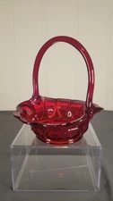 Fenton Ruby Red Glass Basket With Barred  Ovals