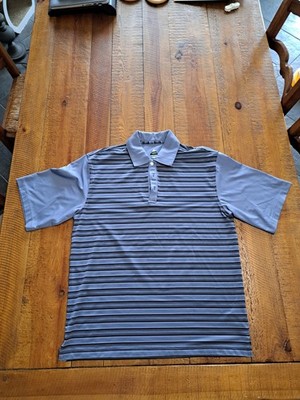 Bolle Men's Golf Tech Short Sleeve Polo Shirt, Medium, Blue With Black Stripes