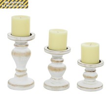 Whitewashed Curved Wood Candle Holders