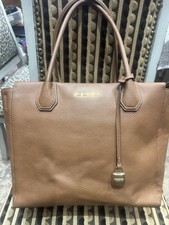 Michael Kors Mercer Large Leather Tote Bag Brown Zip Top Padlock