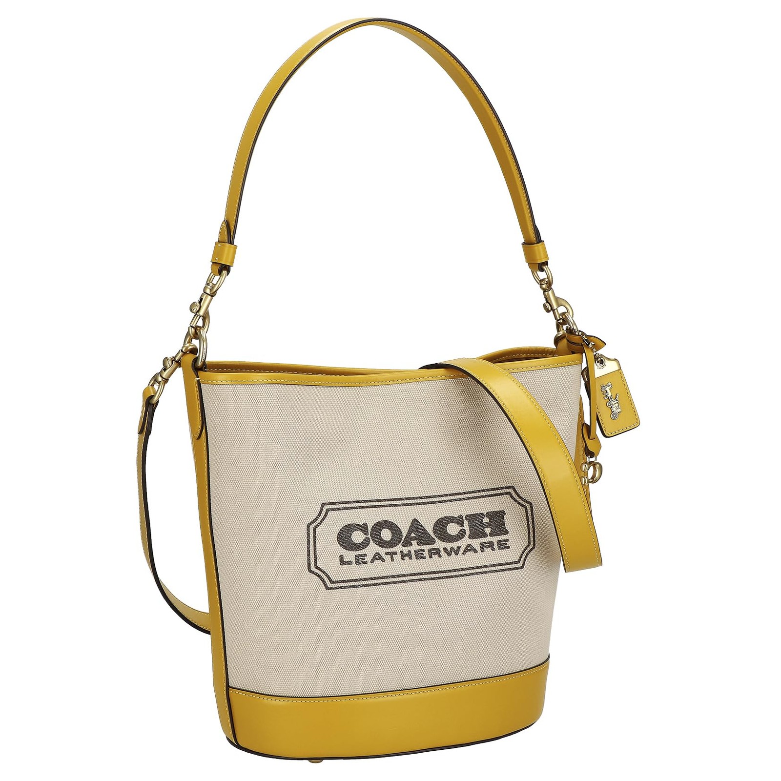 COACH CH739 Shoulder Bag Canvas Leather B4VI3 Logo Beige Yellow Women’s Handbag