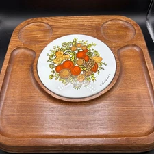 Vintage Goodwood Wooden Serving Cheese Tray Fruit Design 1970s