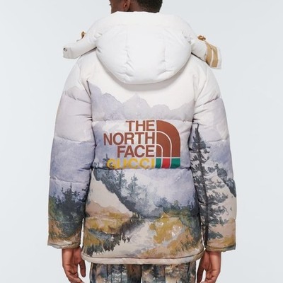 GUCCI THE NORTH FACE Forest Trail Print Down Quilt Puffer Parka