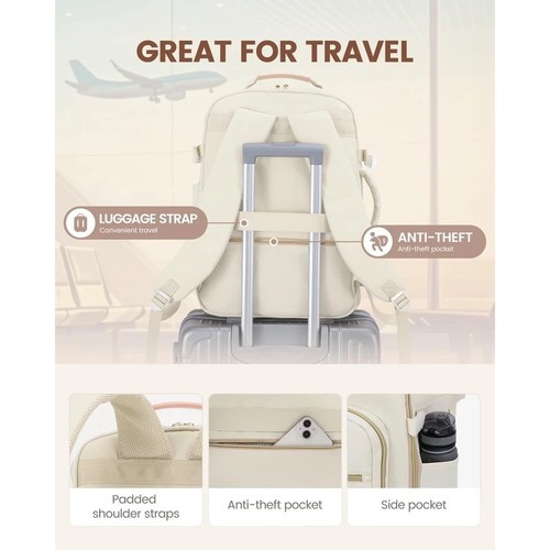 LOVEVOOK Travel Backpack for Women, 50L with 3 Packing Cubes, Beige. New In Hand - Picture 7 of 7