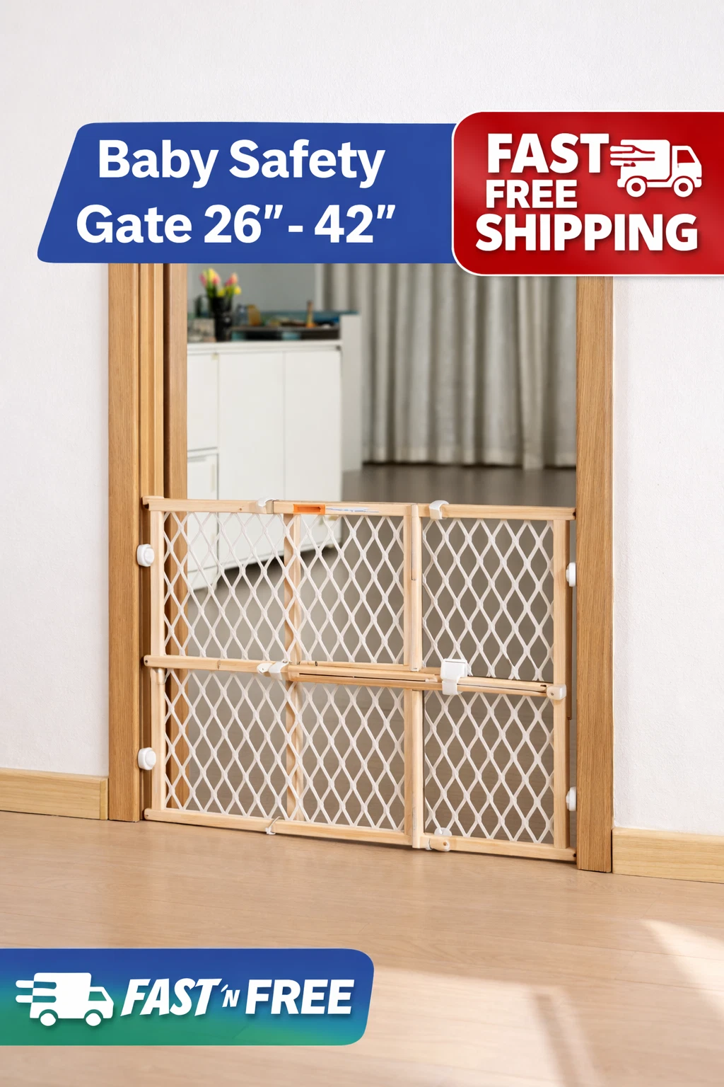Baby Safety Gate 26-42" Wide Foldable Doorway Pet Child Gate Indoor