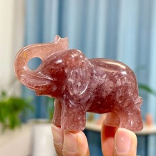 143G Natural Red Strawberry Crystal Quartz Hand-carved Elephant Reiki Healing