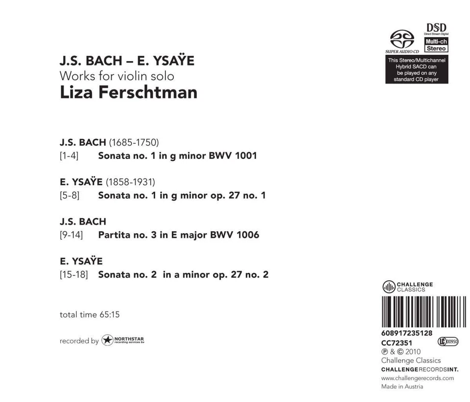 Bach Ysaye Works For Violin Solo Liza Ferschtman | SACD - Bild 2 von 2