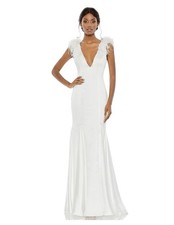 Mac Duggal White Feather Shoulder V Neck Column Formal Dress 68113  6