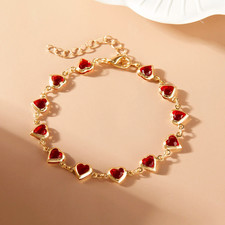 Red Crystal Zircon Heart Bracelet for Women Valentine Gift Metal Chain Jewelry