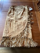 Vtg Desperado Tan fawn Suede Leather Fringe Western Midi Wrap Skirt Large