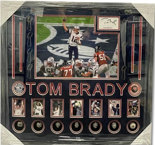 Tom Brady Signed Autographed Cut Patriots Custom Framed W/ Replica Rings BAS