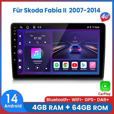 4+64GB 8-Kern Autoradio Android 14 Carplay GPS Navi Für Skoda Fabia II 2007-2014