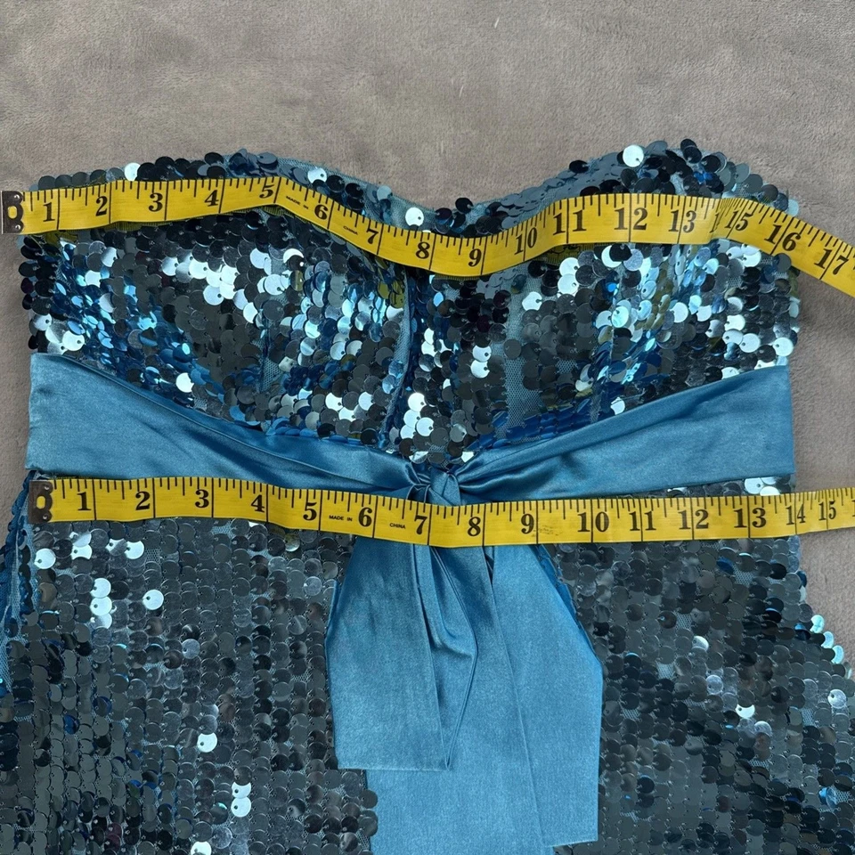Vestido Scala Lentejuelas Azul Sin Tirantes Baile de graduación Formal Cóctel Completamente Lentejuelas Talla 6 Foto 4 de 4