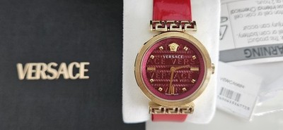 Versace Greca Meander Uhr mit rotem Zifferblatt und rotem Lederarmband