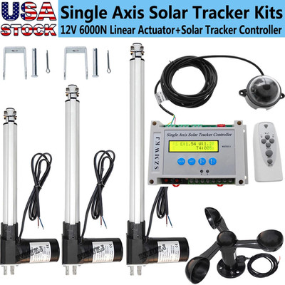 LCD 6000N Single Axis Solar Panel Tracking 12V Linear Actuator Anemometer System