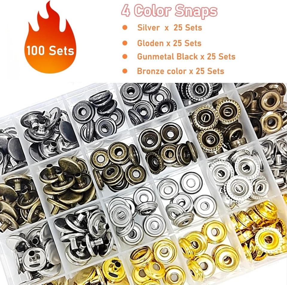 Snap Button Kit - 100 Sets Metal Snaps for Fabric, Leather - Image 4 of 4