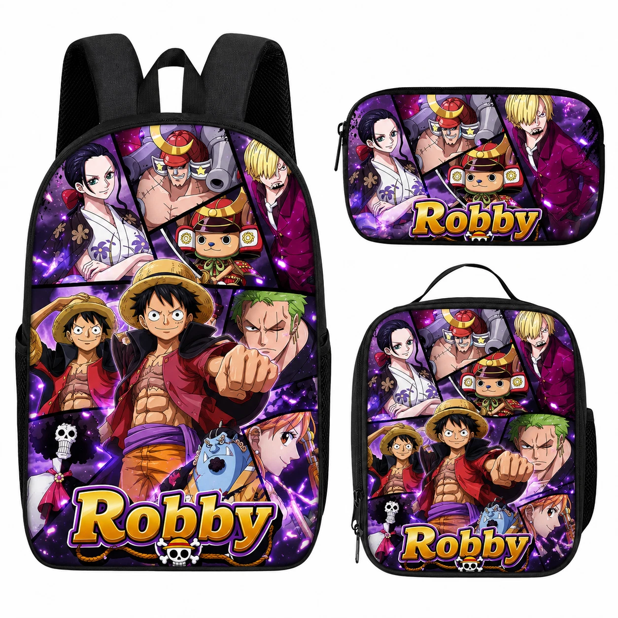 Custom Name Anime Set, Lunch Bag, Pencil Case, Backpack Gift Kids One-Peace