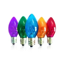 CHYParty C7 25-Pack Multi-Color 5W Incandescent Bulbs E12 Candelabra Christmas