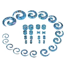 Gauges Kit Glitter Spiral Tapers and Plugs 14G-00G Stretching Kit - 32 Pieces