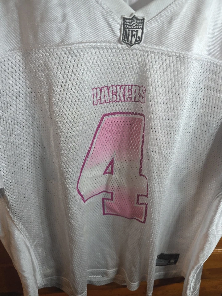 Camiseta deportiva Reebok rosa Brett Favre #4 Green Bay Packers para mujer talla 2XL XXL Foto 4 de 4
