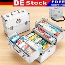 Medizinkoffer Erste-Hilfe-Koffer Leer Arzneikoffer Aluminium Silber Ausklappbar