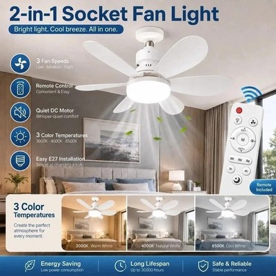 Moderner LED Deckenventilator mit Licht dimmbar E27 Wohnzimmer Schlafzimmer Ventilator Lampe 3 Geschwindigkeiten