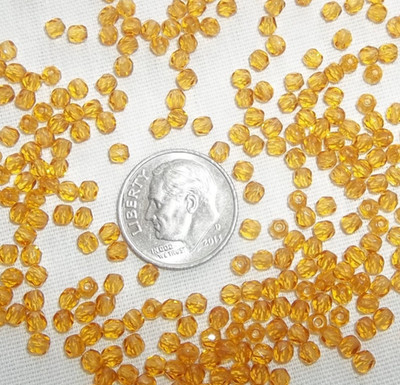 125 Beads - 3mm Fire-Polished, Topaz, Round Multi-Faceted - Jewelry Making/Craft